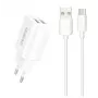 Dudao EU seinadapter 2x USB 5V / 2,4A + USB Type-C kaabel valge (A2EU + Type-C White) Valge
