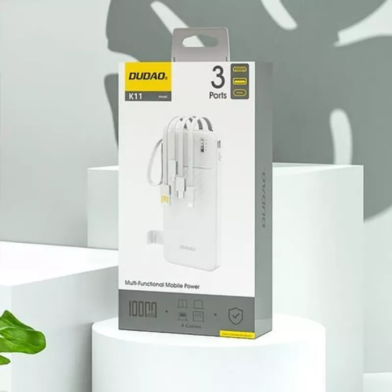 Dudao K11 10000mAh Powerbank with Built-in Cables White