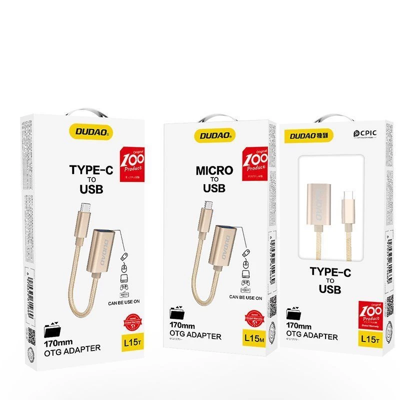 Dudao L15T OTG USB 2.0 to USB Type-C Adapter Cable, Gray, 15 cm