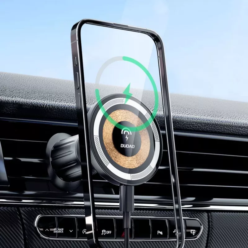 Dudao Magnetiline hoidja MagSafe induktiivlaadijaga 15W auto ventilatsioonirestile - must