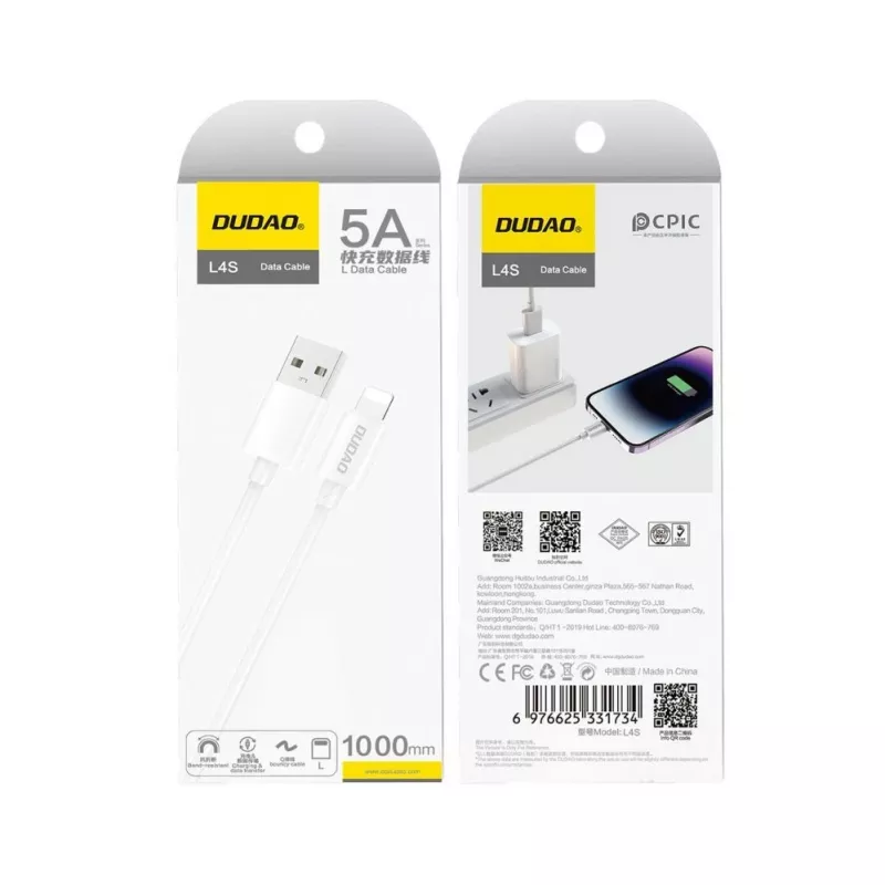 Dudao USB-A to Lightning kaabel 1m Valge