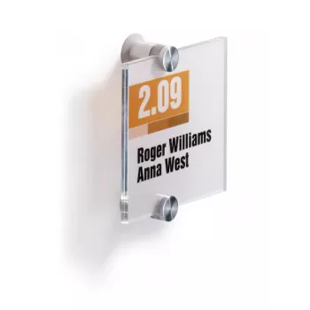 DURABLE CRYSTAL SIGN uksesilt 105x105 mm, raamita akrüülklaas, kruvikinnitus, läbipaistev, 1 komplekt 482019