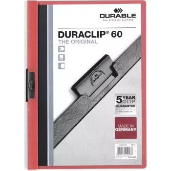 DURABLE DURACLIP 60 A4 klambriga kaust musta läbipaistva esikaanega, 60 lehe mahutavus, libisemiskindel vedruklamber, 25 tk pakk 220903