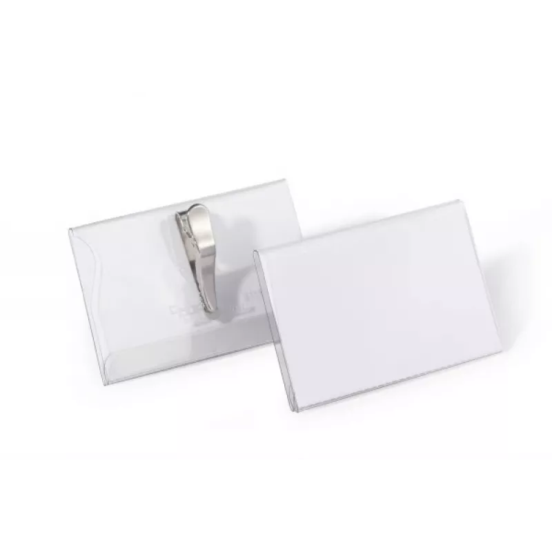 DURABLE nimesildihoidja 54x90 mm krokodilliklambriga, 25 tk pakis, läbipaistev 811119