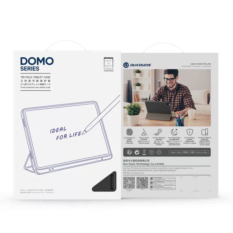 Dux Ducis Domo Series kolmekordse alusega PU-nahast tahvelarvuti ümbris Samsung Galaxy Tab A9 / Tab A11 jaoks, must