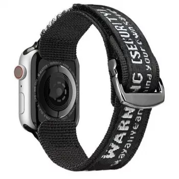 Dux Ducis Rihm (Outdoor versioon) Apple Watch Ultra, SE, Series 8, 7, 6, 5, 4, 3, 2, 1 (49, 45, 44, 42 mm) nailonist käepael must hõbedane
