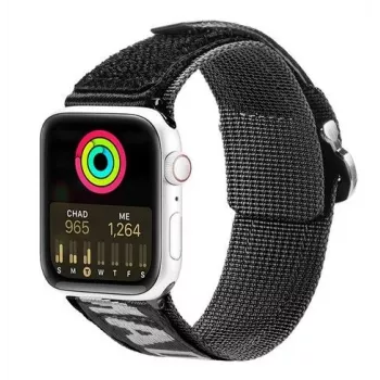 Dux Ducis Rihm (Outdoor versioon) Apple Watch Ultra, SE, Series 8, 7, 6, 5, 4, 3, 2, 1 (49, 45, 44, 42 mm) nailonist käepael must hõbedane