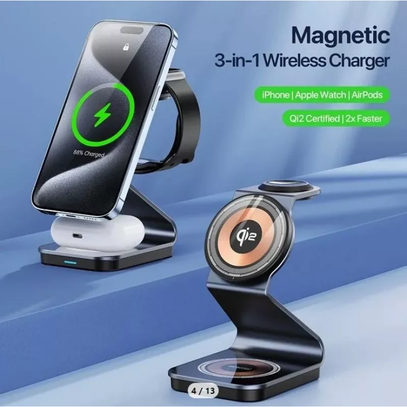 Duzzona W21 3-in-1 15W Wireless Charging Stand (Qi2 Certified) Black