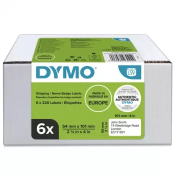 DYMO LabelWriter saatelehtede ja nimesiltide etiketid, 54 x 101 mm, valge, püsiv liim, 220 etiketti rullis