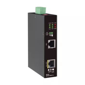 Eaton Tripp Lite Series tööstuslik Gigabit PoE++ injektor, 60W, 802.3bt, Midspan, -40°C kuni 75°C, IP30, kahekordne 24-57VDC, DIN-liip, 1-port, must