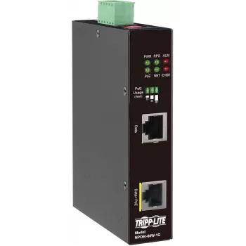 Eaton Tripp Lite Series tööstuslik Gigabit PoE++ injektor, 60W, 802.3bt, Midspan, -40°C kuni 75°C, IP30, kahekordne 24-57VDC, DIN-liip, 1-port, must