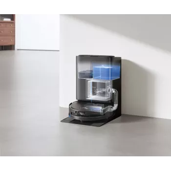 ECOVACS DEEBOT T80S OMNI Robot-tolmuimeja automaatse tühjendusjaamaga, 6000 Pa imemisjõud, kuuma veega mopi pesu, kuuma õhuga kuivatus, AIVI 3D 2.0 takistuste vältimine, TrueMapping 2.0 LiDAR-navigatsioon, must