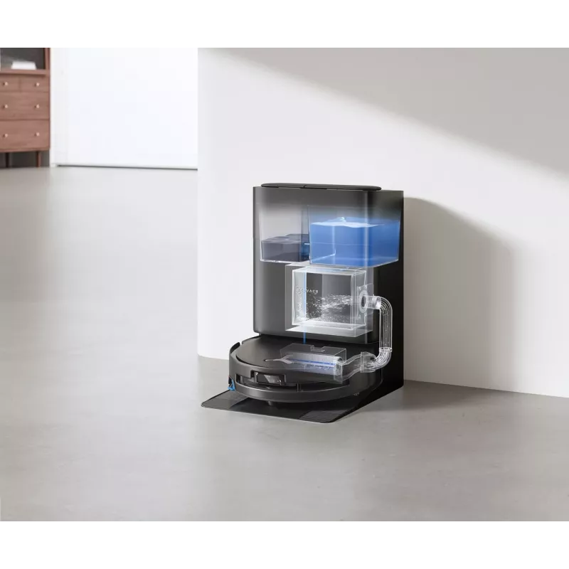 ECOVACS DEEBOT T80S OMNI Robot-tolmuimeja automaatse tühjendusjaamaga, 6000 Pa imemisjõud, kuuma veega mopi pesu, kuuma õhuga kuivatus, AIVI 3D 2.0 takistuste vältimine, TrueMapping 2.0 LiDAR-navigatsioon, must