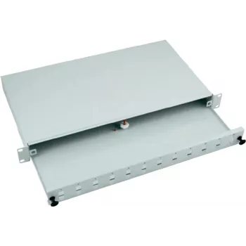 EFB 24-porti SC Duplex rack-kinnituse splice-box väljatõmmatava esiosaga, helehall RAL 7035, 1U (53600.3)