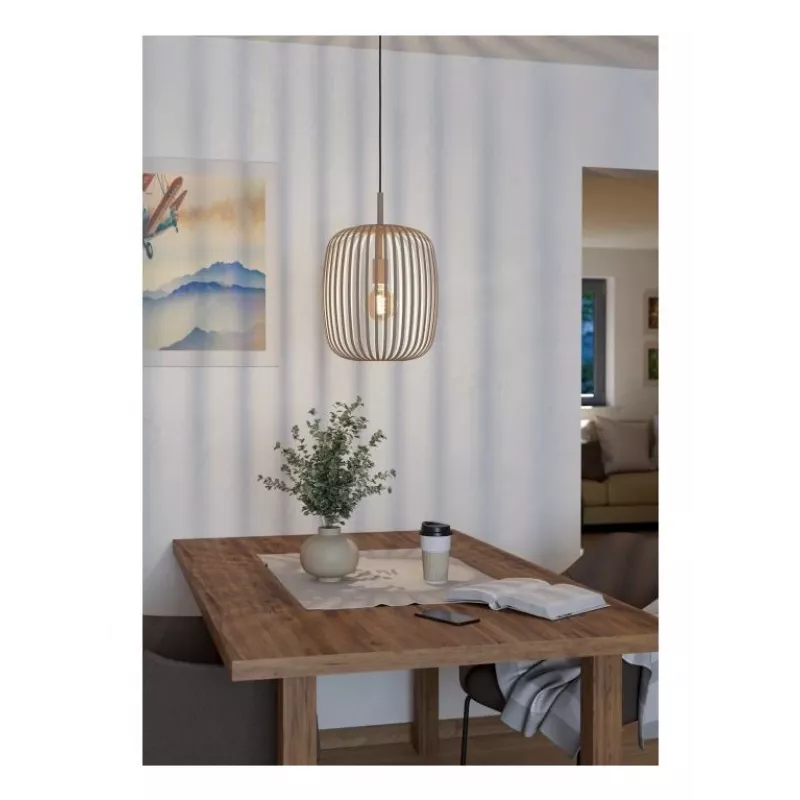 EGLO ROMAZZINA Ripatslamp, 1 x E27, Beež kangast varjund, teras, IP20, hämardatav, max 60W