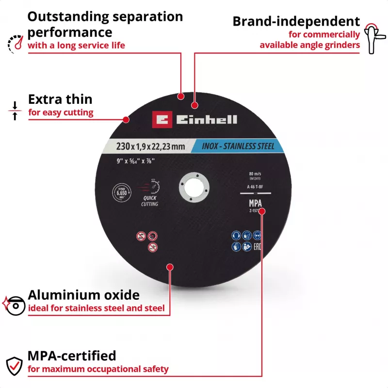 Einhell 230 x 2,0 mm õhukesed lõikekettad nurklihvijatele, 10-pakk 711524