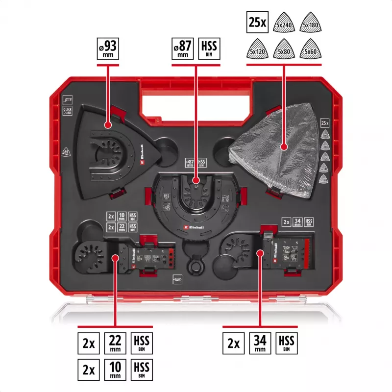 Einhell 708135 XL-PLUS-CASE BiM HSS mitmeotstarbelise tööriista tarvikute komplekt, 10 osa
