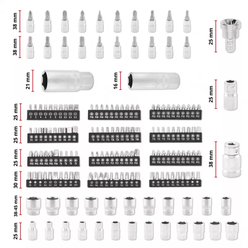 Einhell E-Case 201-osaline mehaaniku tööriistakomplekt (kroomvanaadiumteras, virnastatav) (370513)