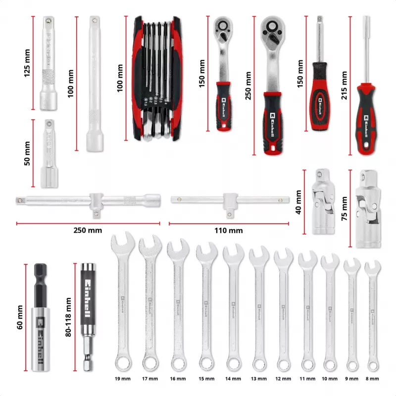 Einhell E-Case 201-osaline mehaaniku tööriistakomplekt (kroomvanaadiumteras, virnastatav) (370513)