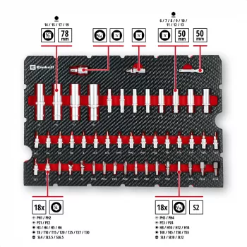 Einhell E-Case 92-osaline tööriistakomplekt (370514) - Kroomvanadiumteras, must/punane