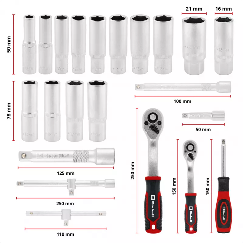 Einhell E-Case 92-osaline tööriistakomplekt (370514) - Kroomvanadiumteras, must/punane