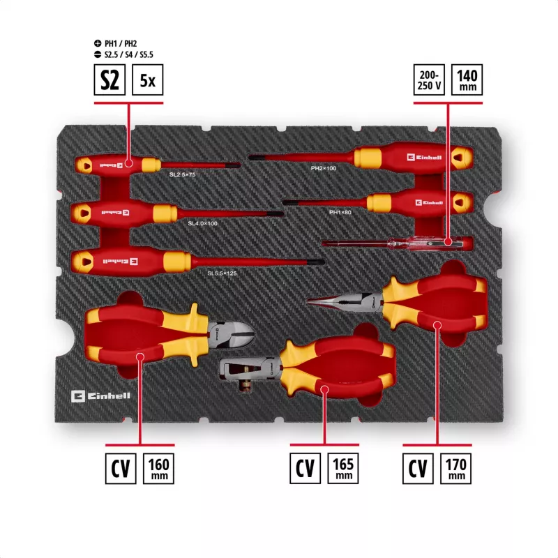 Einhell E-Case VDE tööriistakohver 24-osaline elektriku komplekt (punane/kollane)