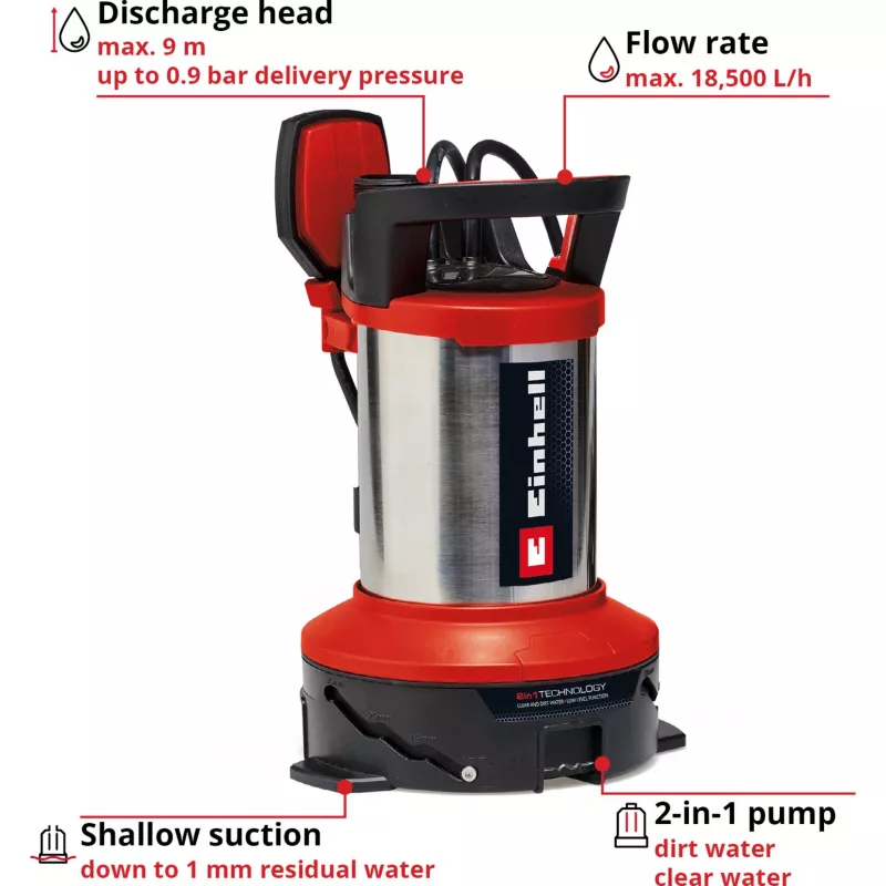 Einhell üleujutuskomplekt GE-DP 7535 N LL ECO musta vee sukelpump 18500 l/h 9 m 4181515