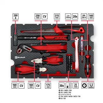 EINHELL-KWB E-Case Renovation Tool Kit, 78-osaline (Must/Punane)