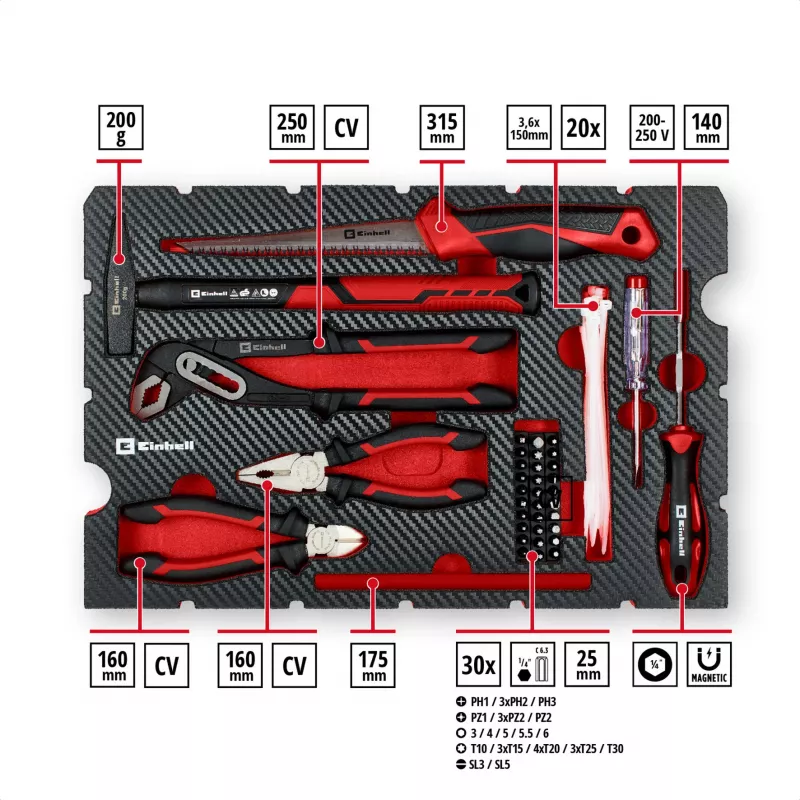 EINHELL-KWB E-Case Renovation Tool Kit, 78-osaline (Must/Punane)