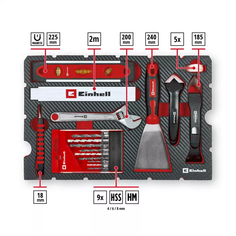 EINHELL-KWB E-Case Renovation Tool Kit, 78-osaline (Must/Punane)