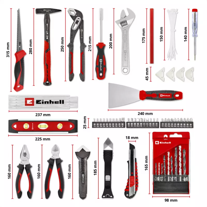 EINHELL-KWB E-Case Renovation Tool Kit, 78-osaline (Must/Punane)