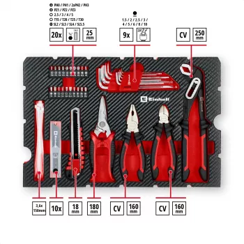EINHELL-KWB E-Case Tööriistakohver Kolimiseks, 79-osaline (Must/Punane)
