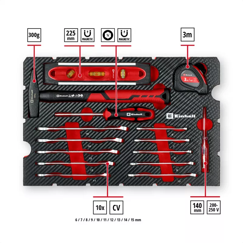 EINHELL-KWB E-Case Tööriistakohver Kolimiseks, 79-osaline (Must/Punane)