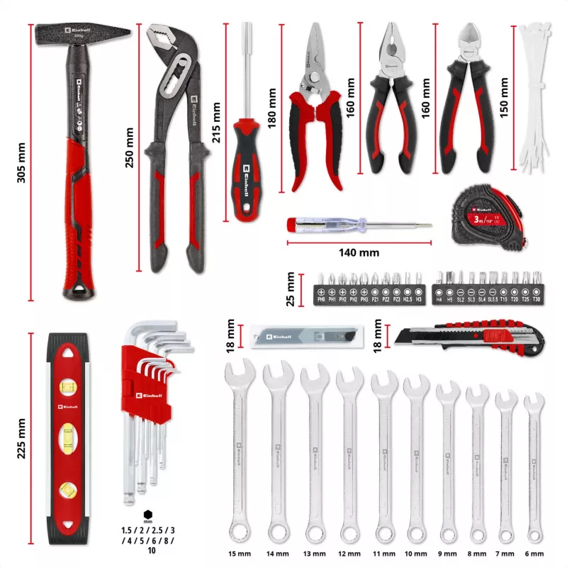 EINHELL-KWB E-Case Tööriistakohver Kolimiseks, 79-osaline (Must/Punane)