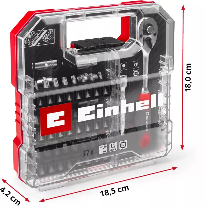 EINHELL-KWB Pesa- ja otsakukomplekt 1/4 tolli 37-osaline L-CASE karbis