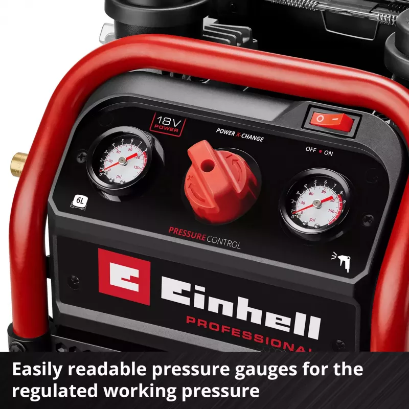 EINHELL Power X-Change Akukompressor SILENZZO 18/160, 18V (Punane/Must, ilma aku ja laadijata)