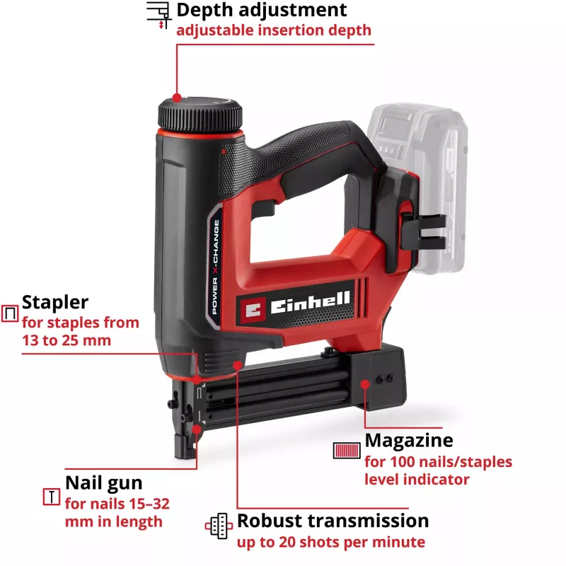 Einhell TE-CN 18/32 Li - Solo Juhtmeta naelapüstol 18V Power X-Change (tööriist ilma akuta)
