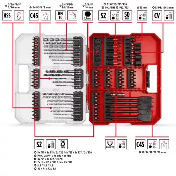 EINHELL XL-CASE Löök- ja puuriterade komplekt, 95-osaline, puuriterade ja otsikute komplekt