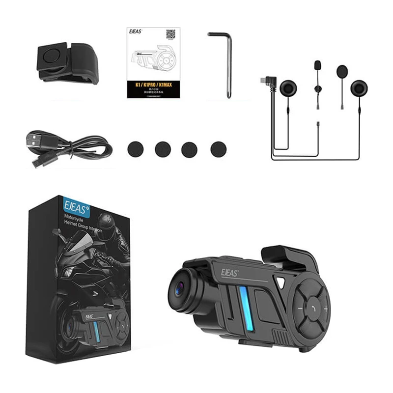 EJEAS K1Pro Mootorratta Intercom koos 1080P Salvestiga