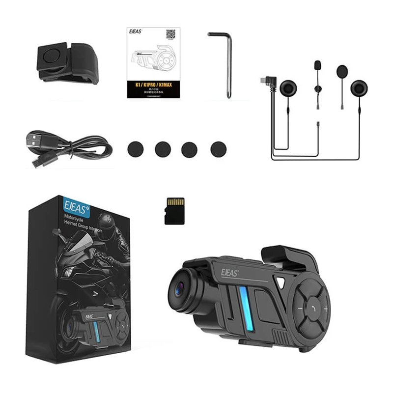 EJEAS K1Pro+ Mootorratta Intercom koos 1080P Salvestiga - Üksik Intercom