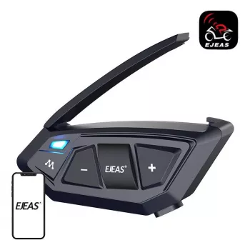EJEAS MS20 Mootorratta intercom Bluetooth 5.1, 1000m ulatus, IP65, CVC mürasummutus, HD stereokõlarid, FM-raadio, USB-C, kuni 20h kõneaeg