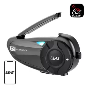 EJEAS Q2 Mootorratta intercom Bluetooth 5.1, 800m ulatus, IP65, DSP ja CVC mürasummutus, FM-raadio, hääleabi, USB-C, kuni 20h kõneaega