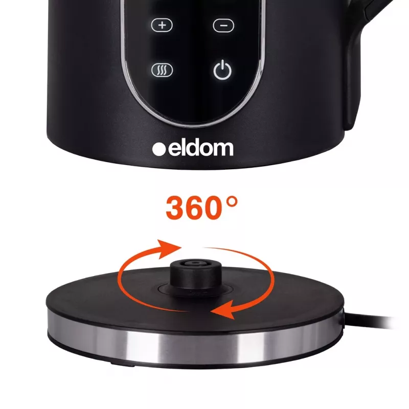 ELDOM C560 Nuvia juhtmeta veekeetja temperatuuri reguleerimisega, 1,7 L, 2200 W, LED-ekraan, roostevaba teras/must