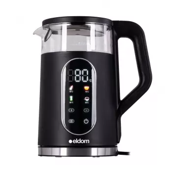 ELDOM C560 Nuvia juhtmeta veekeetja temperatuuri reguleerimisega, 1,7 L, 2200 W, LED-ekraan, roostevaba teras/must