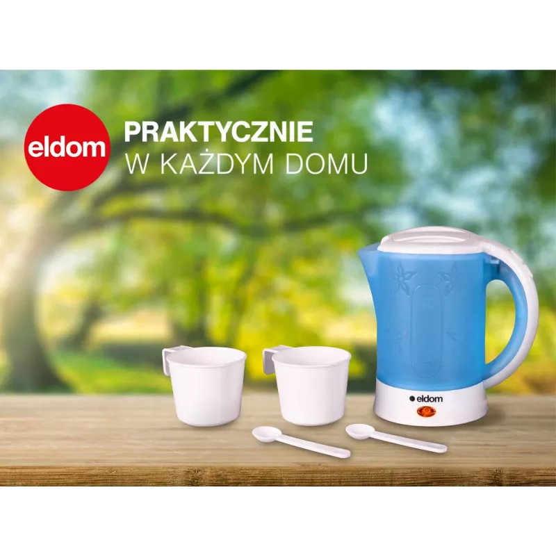 ELDOM elektriline matkaveekeetja C190 Lino 0.6L 550W sinine 2 tassi ja 2 lusikaga