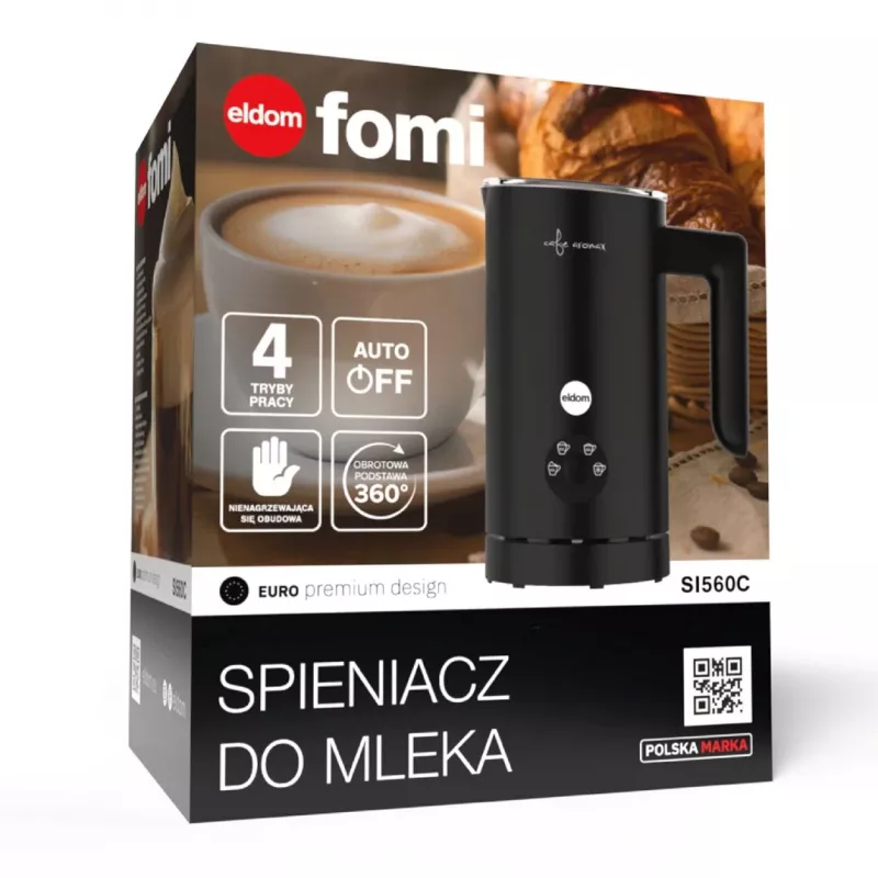 ELDOM SI560C piimavahustaja must - 500W automaatne kuuma ja külma vahustamine, 300ml kuumutamine, roostevaba teras