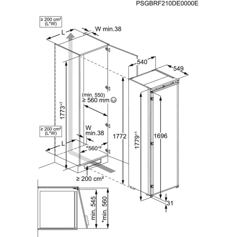 Electrolux ERD6DE18S1 Sisseehitatud Külmik-Sügavkülmik, 253 L Kogumaht, E Energiaklass, 35 dB, Valge