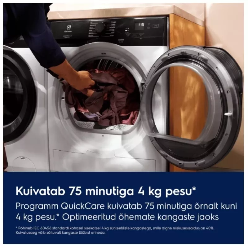 Electrolux EW6D98BEE Vabaltseisev pesukuivati, 8 kg pesu / 5 kg kuivatus, 1600 p/min, valge