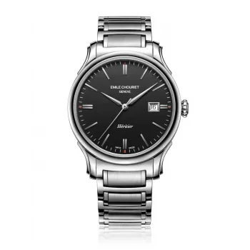 EMILE CHOURIET meeste Šveitsi automaatkäekell 40mm roostevabast terasest musta numbrilaud ja nahkrihm 081128G62586