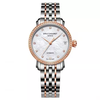 EMILE CHOURIET Naiste Kell 011168L306982 (30mm) - Šveitsi kvarts, roostevaba teras, hõbedane sihverplaat, must nahkrihm
